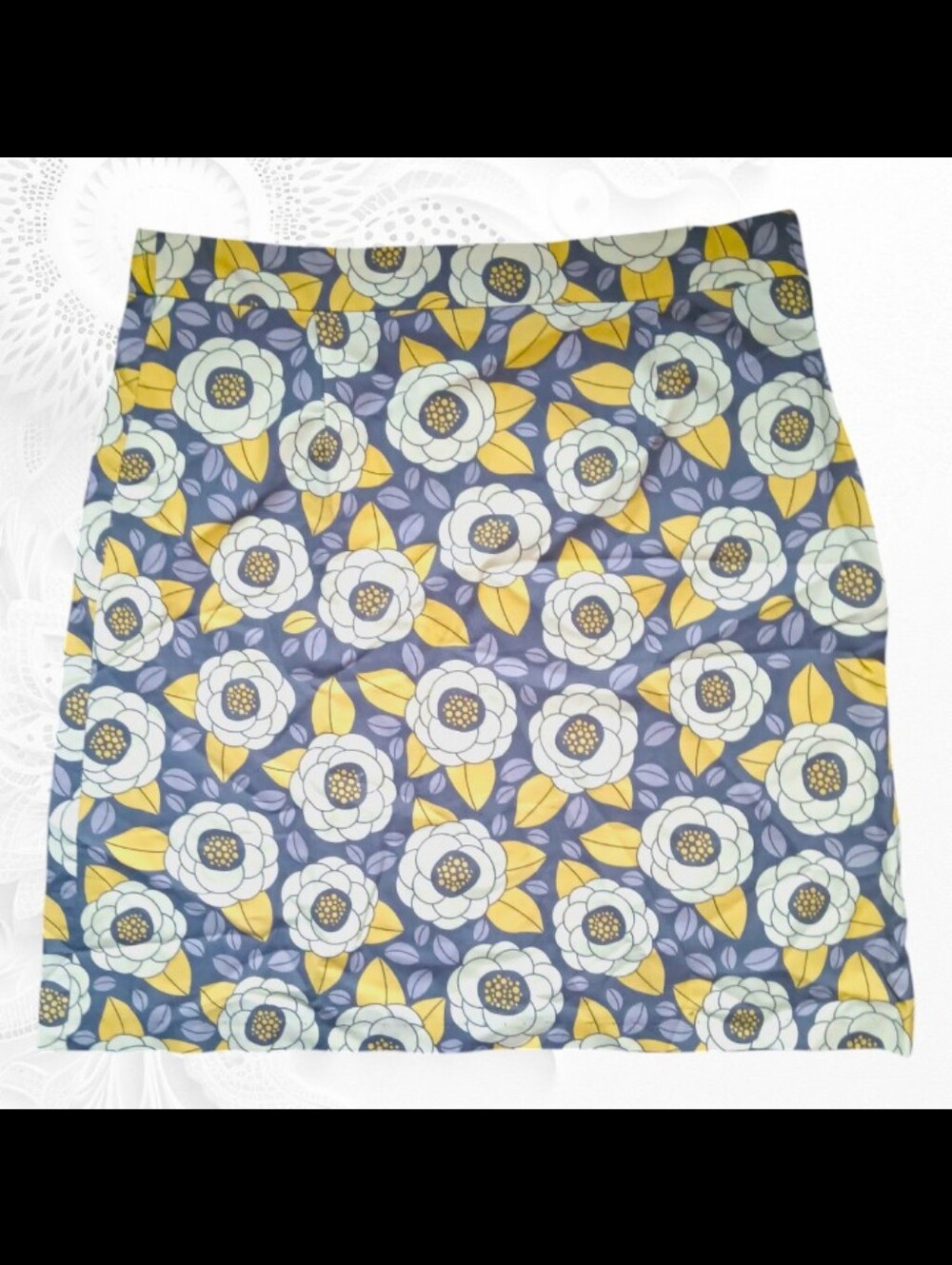 Estate Kids Big Floral Cotton A-Line Mini Skirt Medium Brown Yellow Made In USA